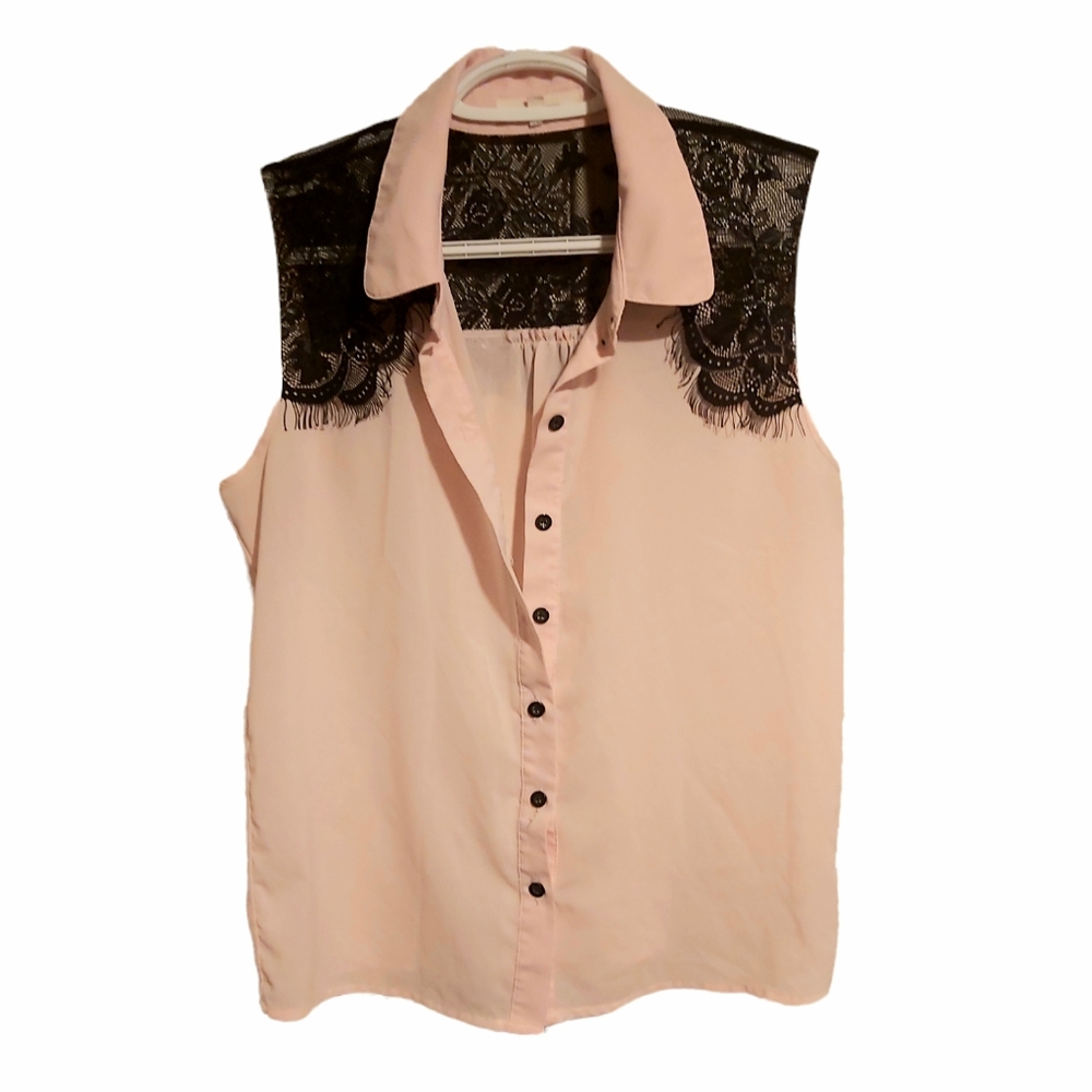 English Rose Lace Collared Sleeveless Blouse L